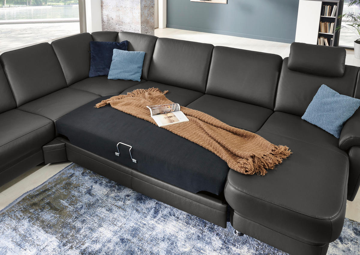 WOHNLANDSCHAFT in Echtleder Anthrazit  - Anthrazit/Alufarben, Konventionell, Leder/Metall (239/329/165cm) - Beldomo Premium