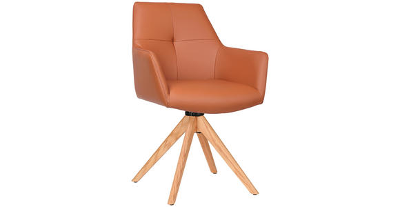 ARMLEHNSTUHL in Echtleder pigmentiert - Eichefarben/Cognac, KONVENTIONELL, Leder/Holz (59,5/87,5/63cm) - Novel