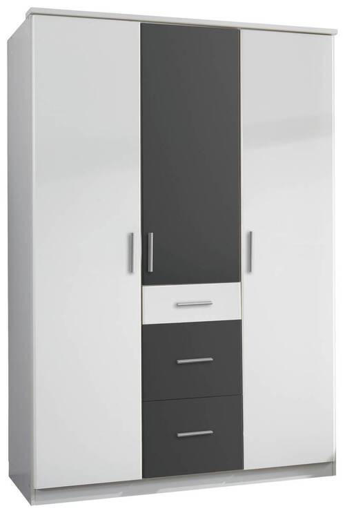 KLEIDERSCHRANK 3-türig Graphitfarben, Weiß  - Alufarben/Graphitfarben, KONVENTIONELL, Holzwerkstoff/Kunststoff (135/199/58cm) - Boxxx