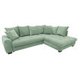 ECKSOFA Pastellgrün Cord Rückenkissen, Armlehnenkissen, Bettkasten, Schlaffunktion, Rücken echt, Liegefläche im Originalstoff  - Pastellgrün/Schwarz, KONVENTIONELL, Kunststoff/Textil (304/212cm) - Carryhome