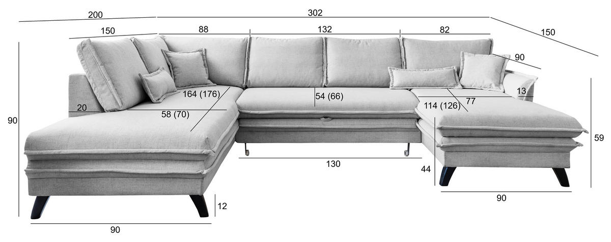 SEDACIA SÚPRAVA, textil, svetlosivá - čierna/svetlosivá, Design, drevo/textil (200/302/150cm) - P & B