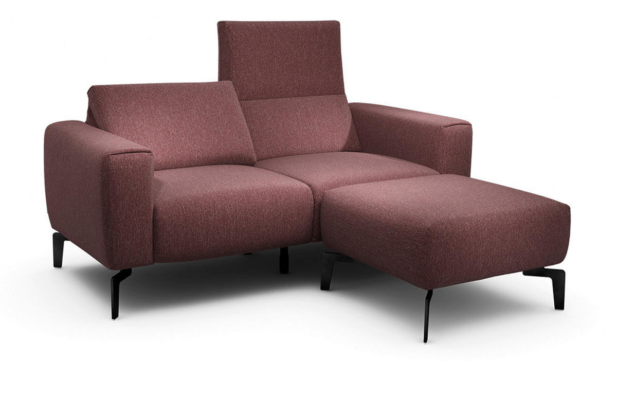 Zweisitzer inkl. Hocker Chenille Rot  - Rot/Schwarz, Design, Textil/Metall (180/86/86-94cm) - SENSOO