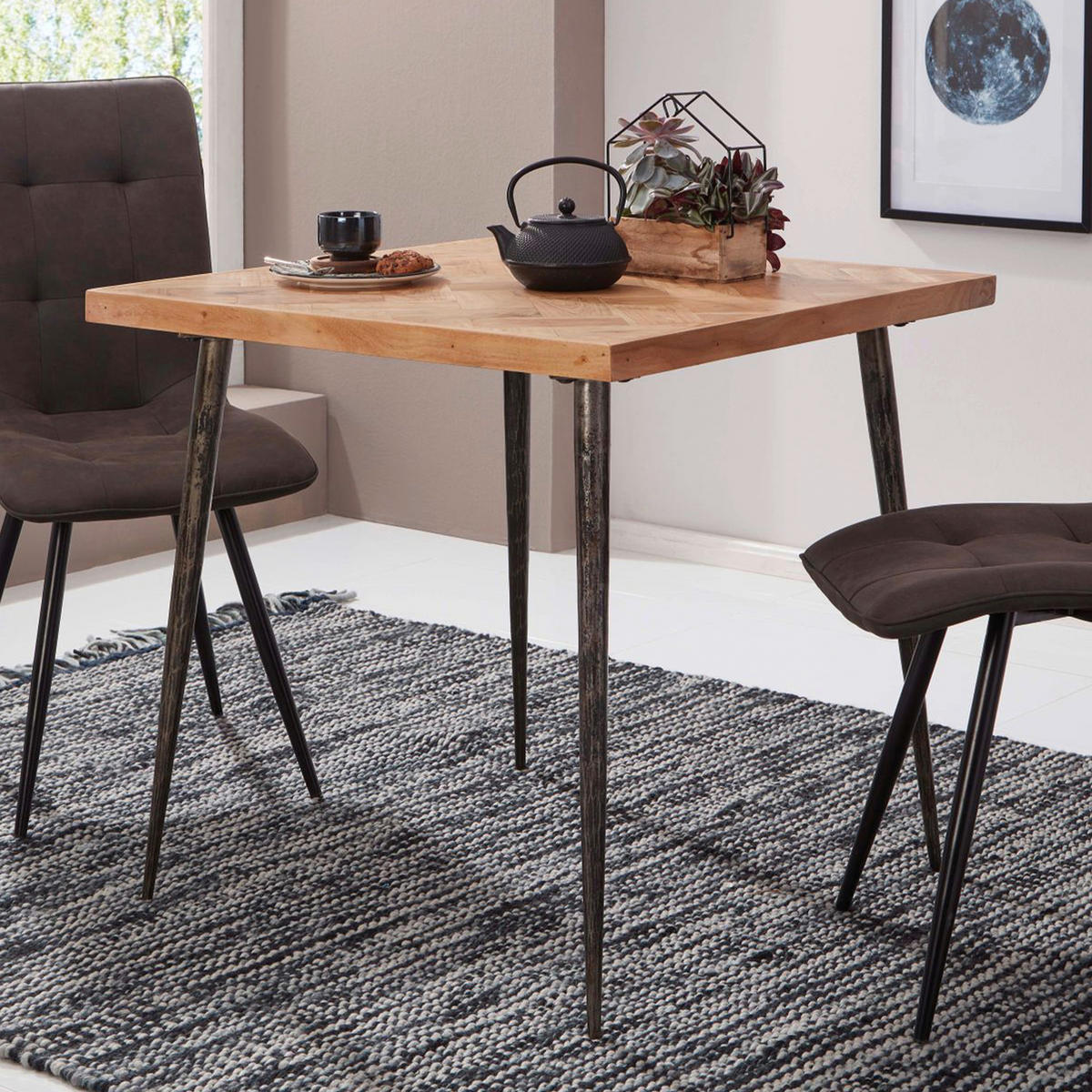 ESSTISCH in Holz 80/80/76 cm  - Schwarz/Akaziefarben, Design, Holz/Metall (80/80/76cm) - MID.YOU