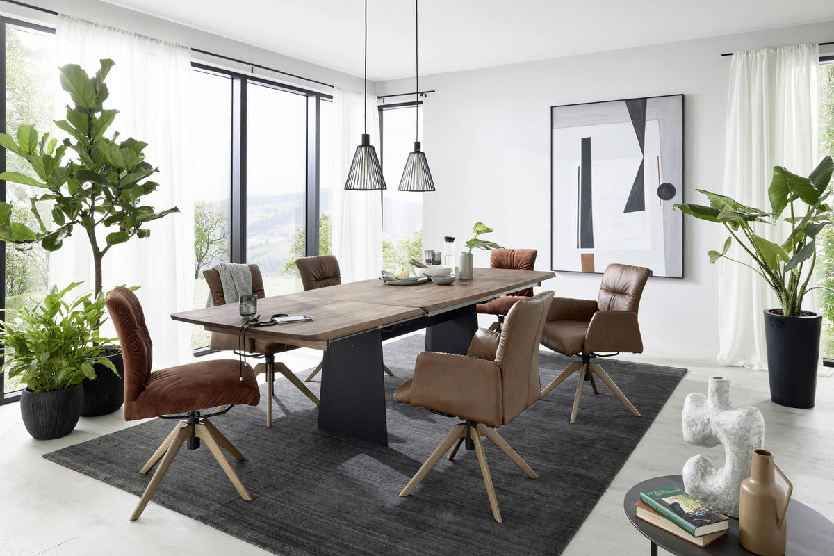 ESSTISCH Nussbaumfarben bootsförmig  ausziehbar, in verschiedenen Größen erhältlich, in verschiedenen Holzarten erhältlich  - Nussbaumfarben/Schwarz, Design, Holz/Metall (200-280/100/76cm) - Musterring