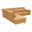 ECKSOFA in Echtleder Cognac  - Cognac/Alufarben, Design, Leder/Metall (242/271cm) - Cantus