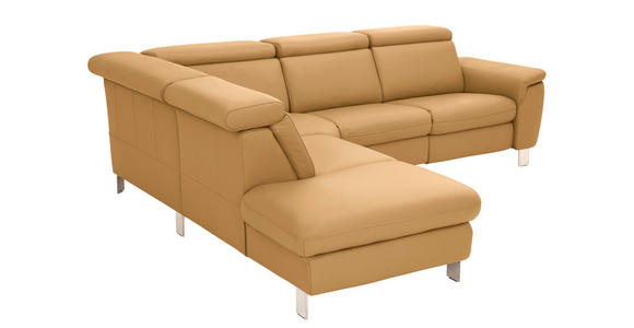 ECKSOFA in Echtleder Cognac  - Cognac/Alufarben, Design, Leder/Metall (242/271cm) - Cantus