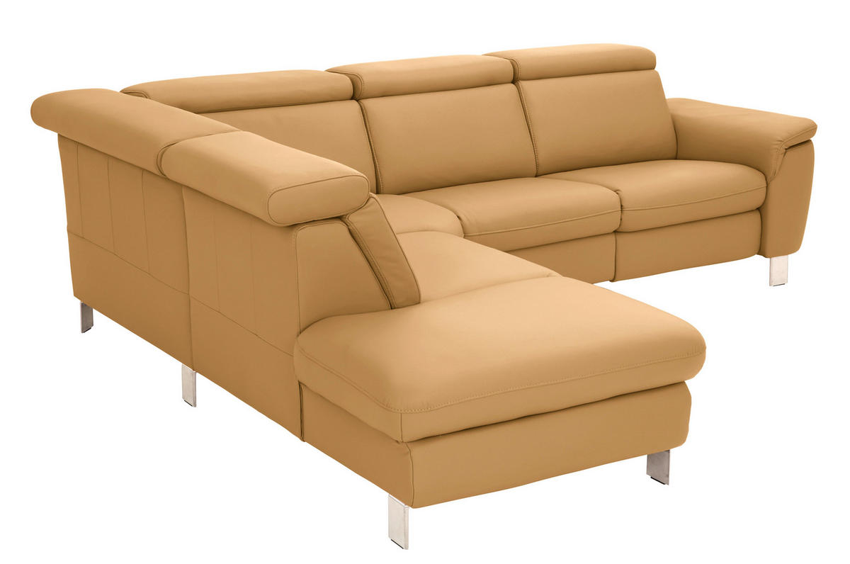 ECKSOFA in Echtleder Cognac  - Cognac/Alufarben, Design, Leder/Metall (239/271cm) - Cantus