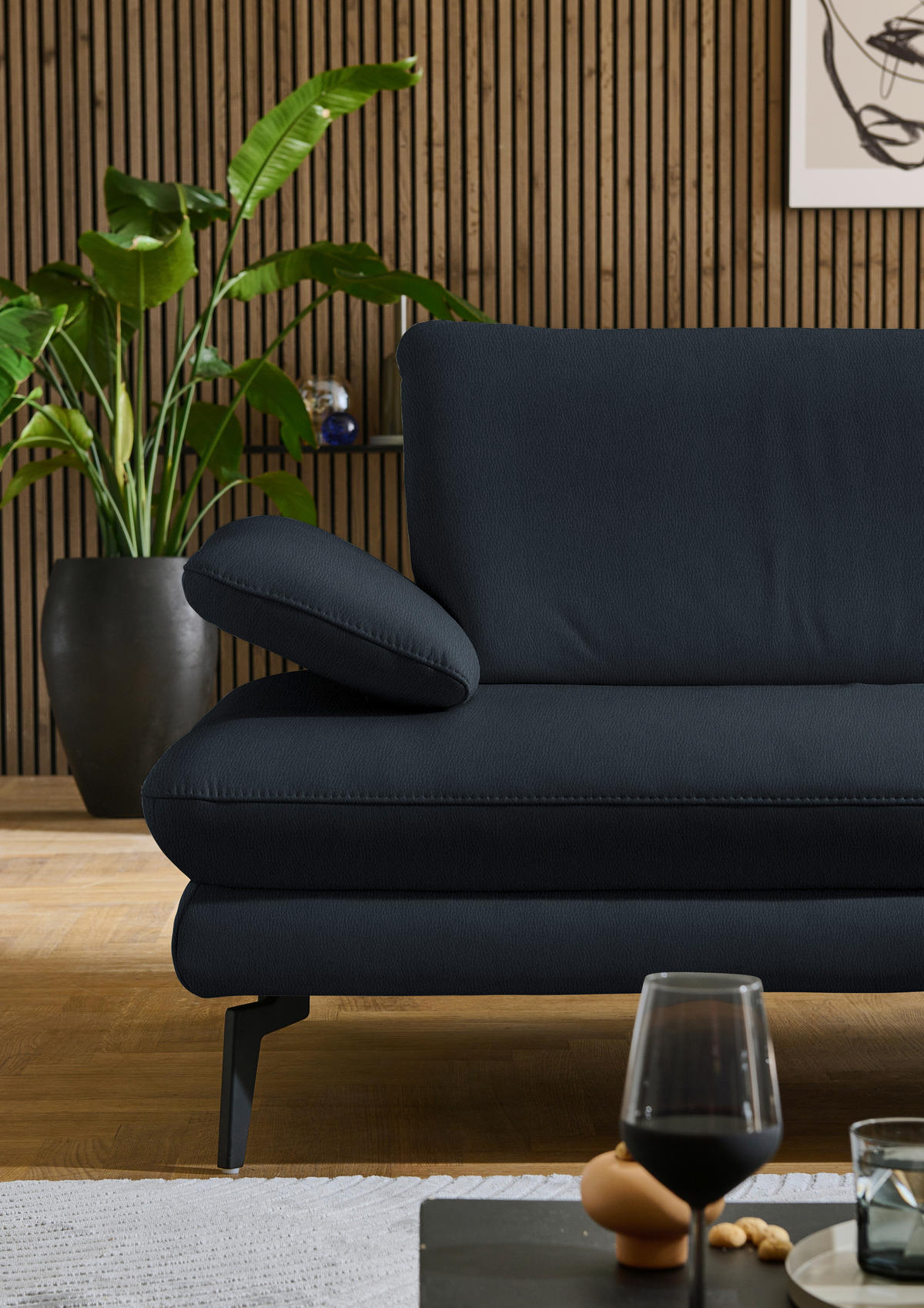 ECKSOFA in Echtleder Dunkelblau  - Schwarz/Dunkelblau, Design, Leder/Metall (308/195cm) - Dieter Knoll