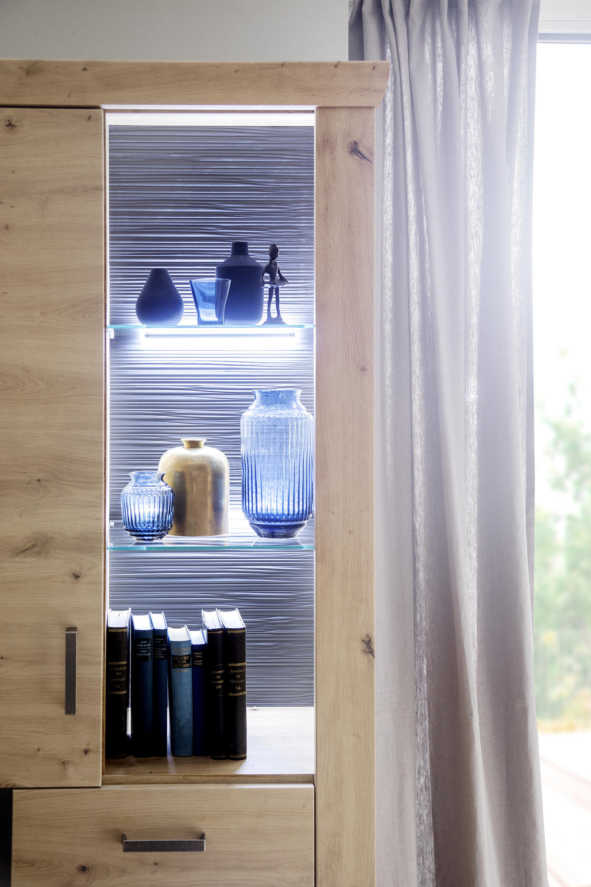 VITRINE in Eichefarben, Anthrazit  - Eichefarben/Anthrazit, Design, Glas/Holz (74/211/45cm) - Livetastic
