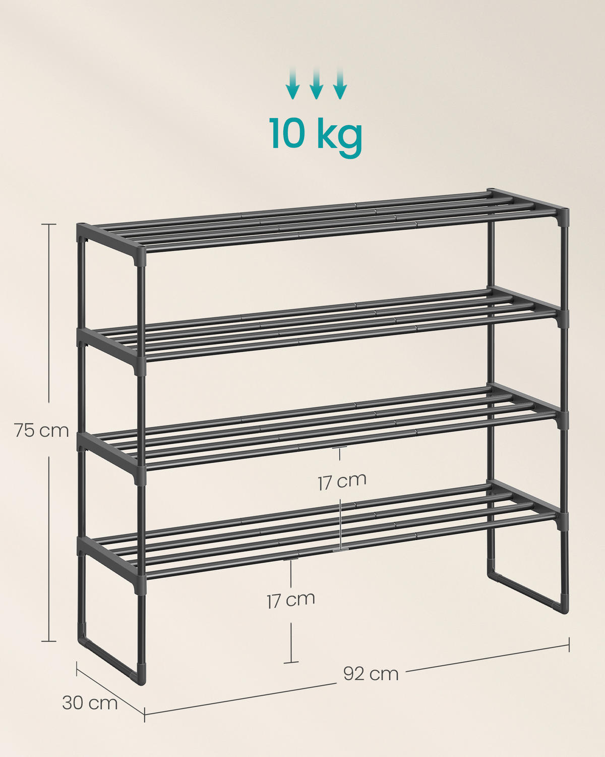SCHUHREGAL Schwarz  - Schwarz, Basics, Kunststoff/Metall (92/74/30cm)