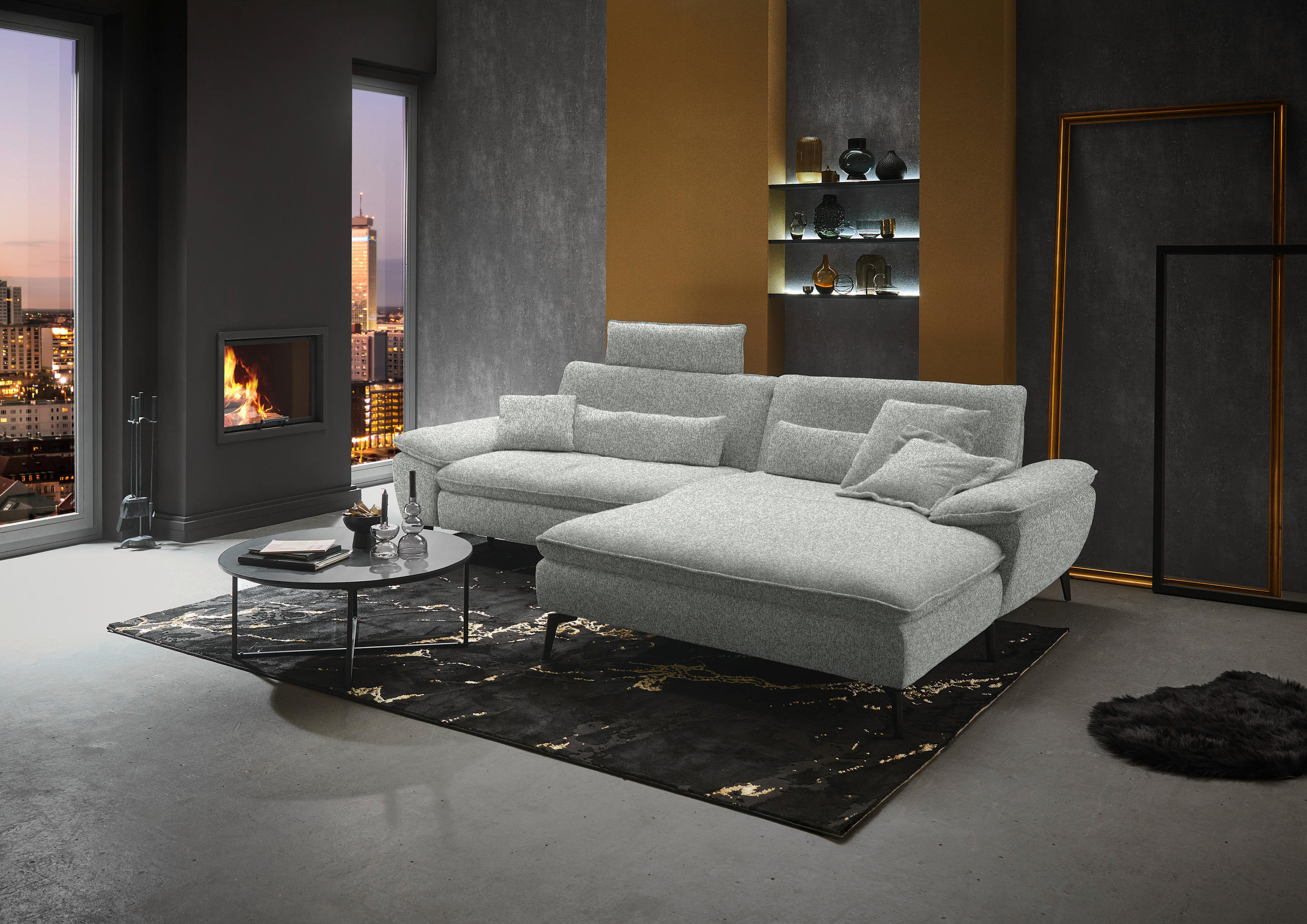 ECKSOFA in Webstoff Hellgrau  - Hellgrau/Schwarz, Design, Textil/Metall (295/197cm) - Valdera