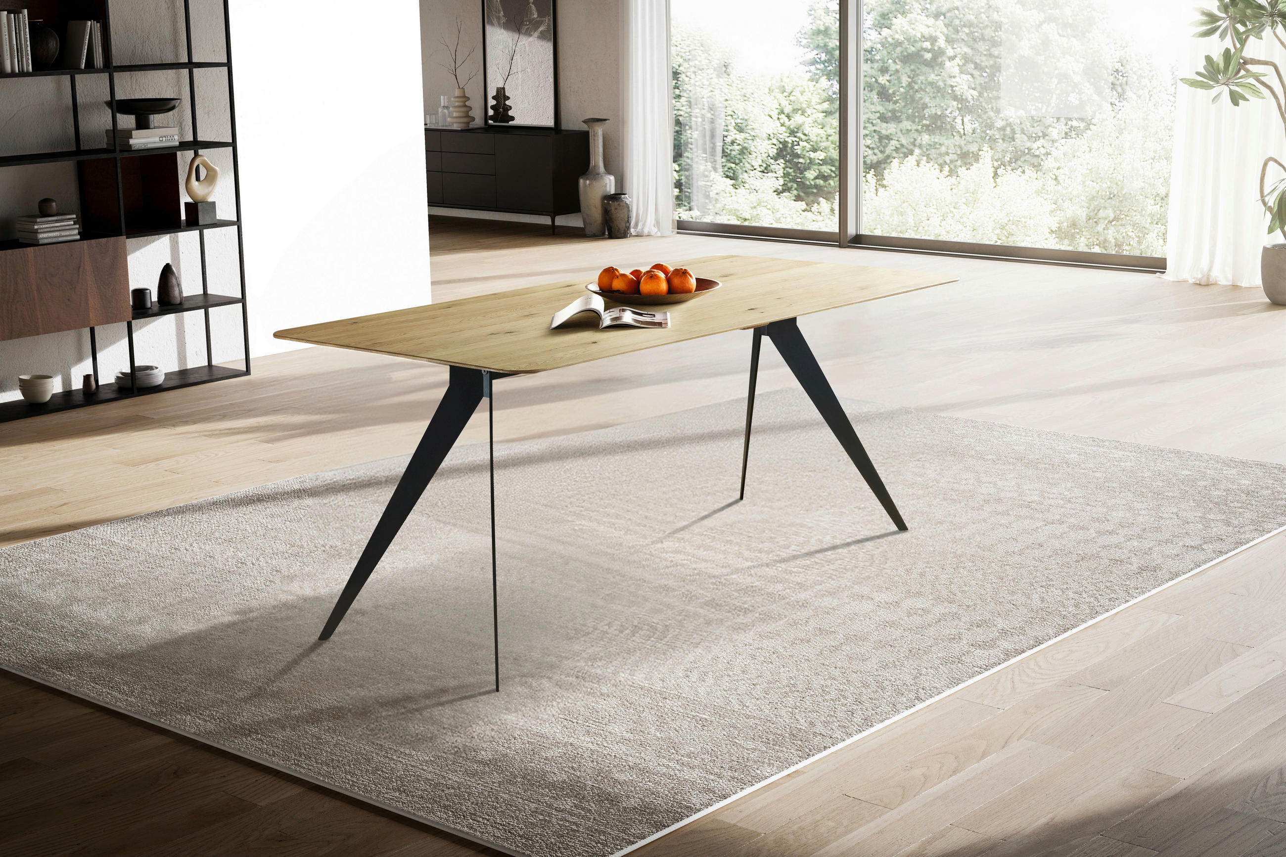 ESSTISCH Eiche massiv rechteckig Schwarz, Eichefarben  - Eichefarben/Schwarz, LIFESTYLE, Holz/Metall (160/90/75cm) - Linea Natura