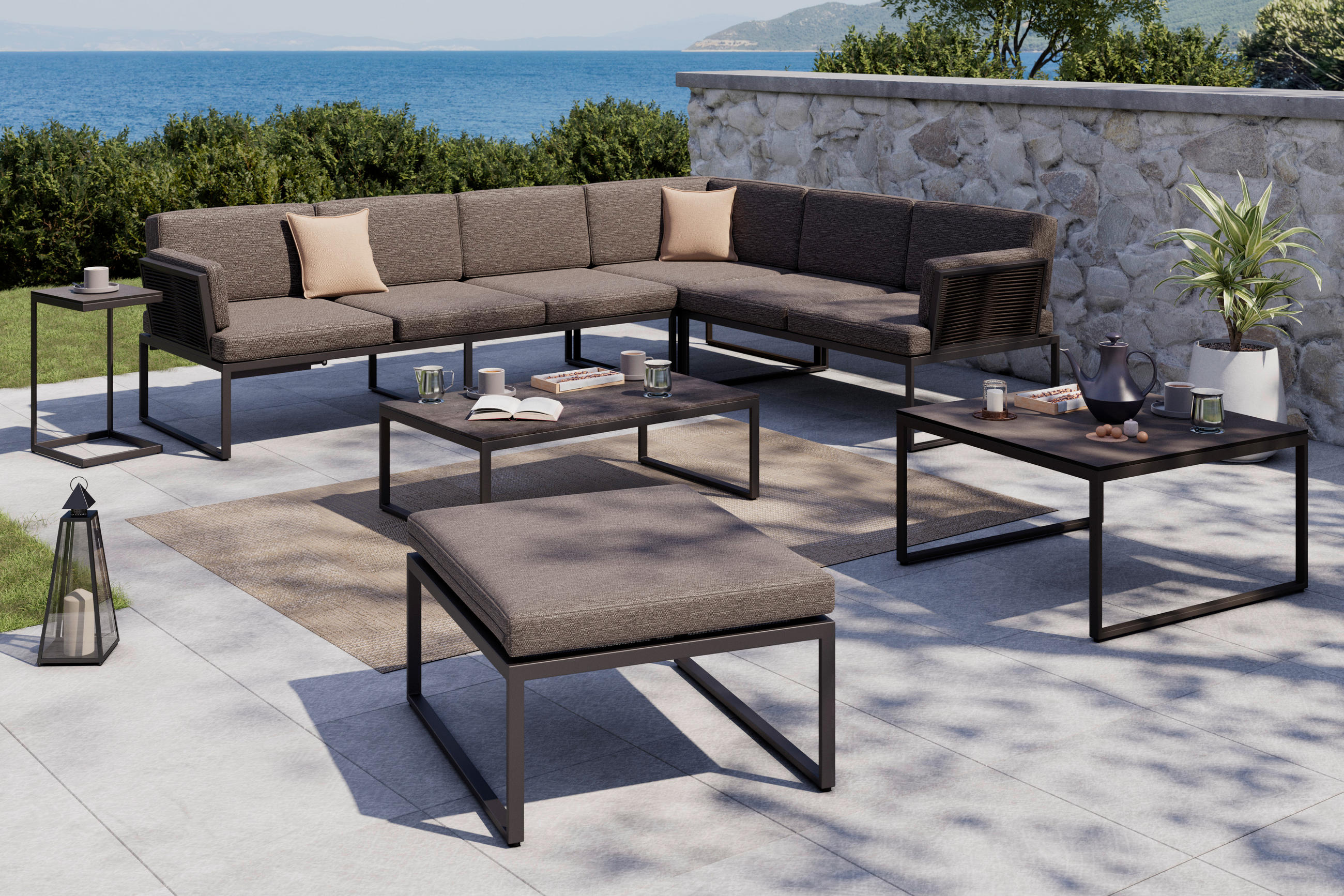 MASĂ DE LOUNGE  - maro închis/antracit, Design, plastic/metal (76/76/43cm) - Amatio