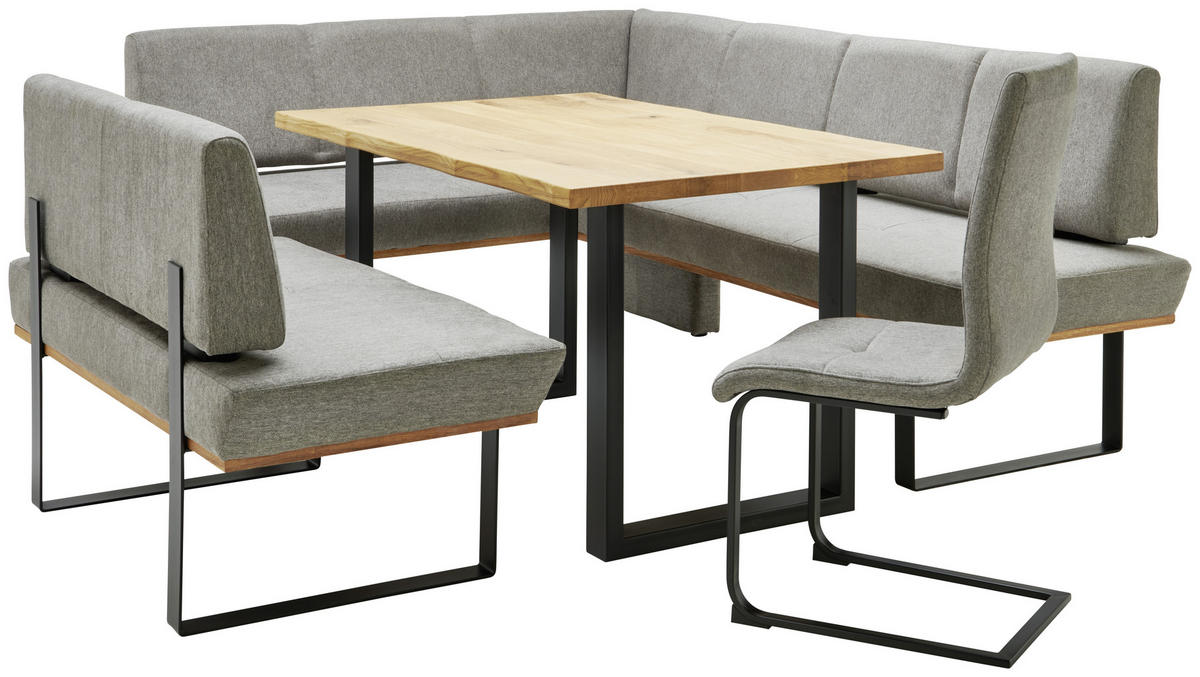 ECKBANK 175/225 cm Webstoff Grau Eiche vollmassiv   - Schwarz/Grau, MODERN, Holz/Textil (175/225cm) - Livetastic
