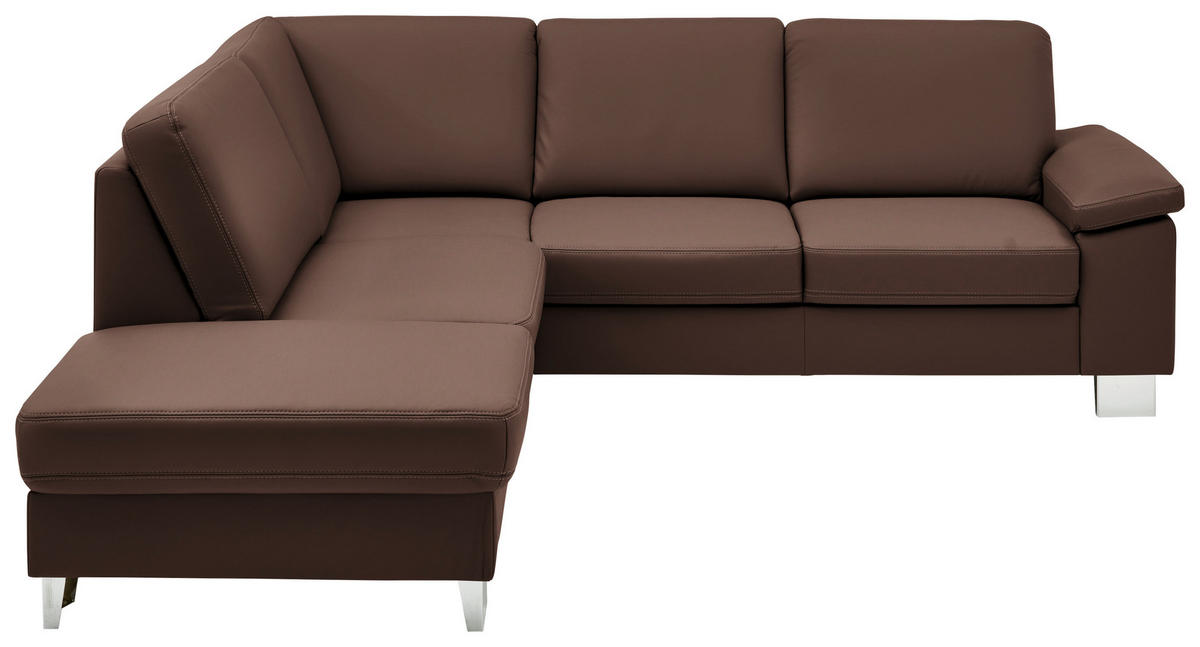 ECKSOFA  in Echtleder Braun  235/248 cm  - Alufarben/Braun, Design, Leder/Metall (235/248cm) - Beldomo Premium