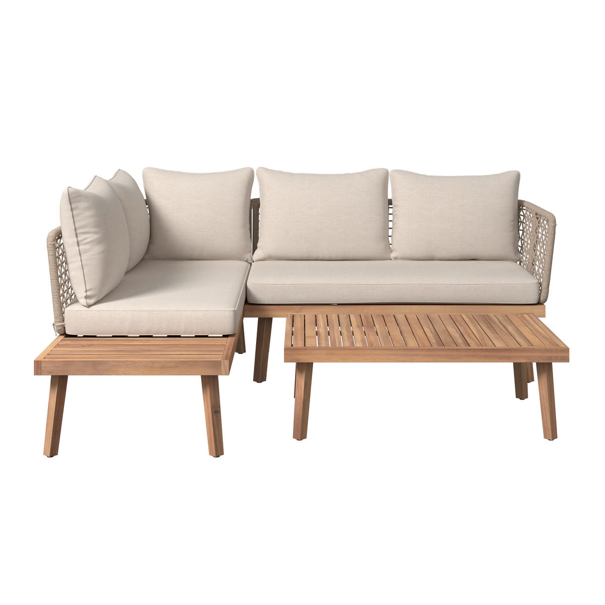 BAŠTENSKA GARNITURA 3 dela  - boja akacije/bež, Konvencionalno, drvo/metal (65/100/33cm) - Ambia Garden