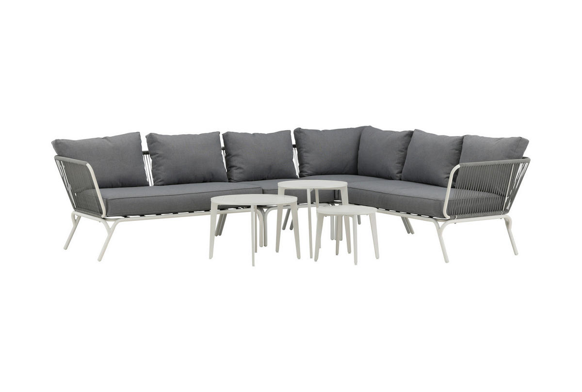 DINING-LOUNGESET  - Weiß/Grau, KONVENTIONELL, Textil/Metall - Gardenson