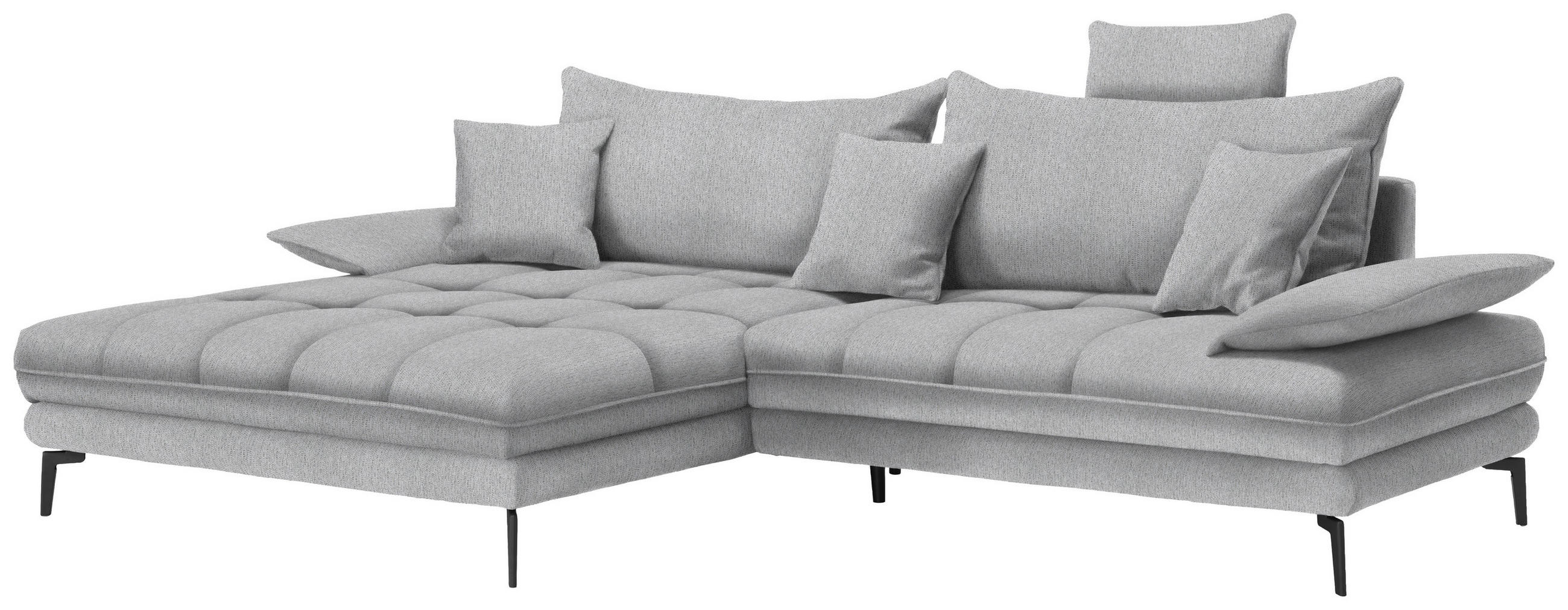ECKSOFA PRATO Silberfarben Webstoff  - Silberfarben/Schwarz, MODERN, Textil/Metall (176/292cm) - MID.YOU