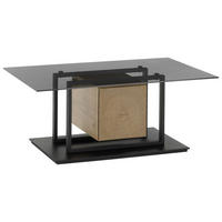 COUCHTISCH Holz, Glas, Holzwerkstoff 110/70/45 cm  - Eichefarben/Schwarz, Design, Glas/Holz (110/70/45cm) - Novel