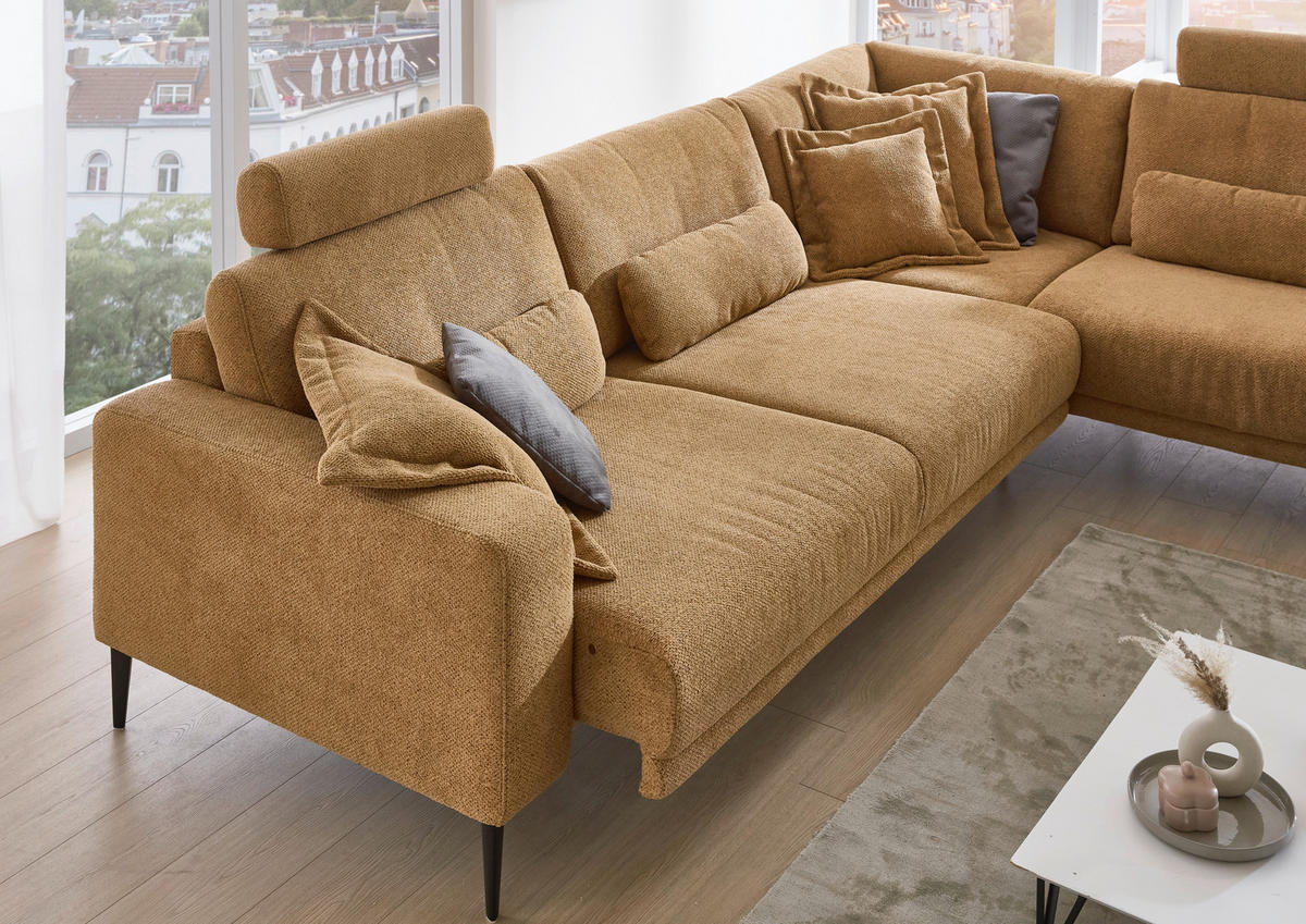 ECKSOFA in Chenille Senfgelb  - Senfgelb/Schwarz, Design, Textil/Metall (254/303cm) - Dieter Knoll