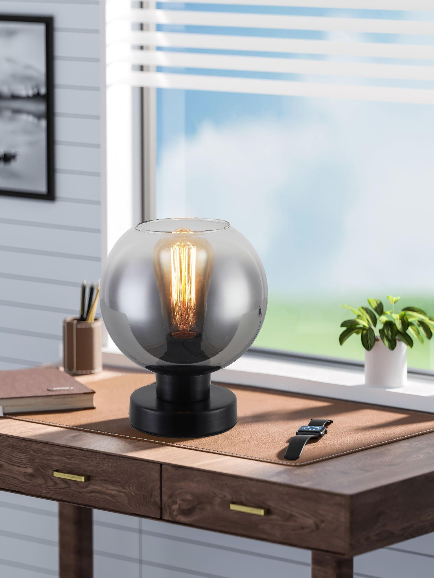 STOLNÁ LAMPA, E27, 18/21 cm  - antracitová/chrómová, Lifestyle, kov/sklo (18/21cm) - Dieter Knoll