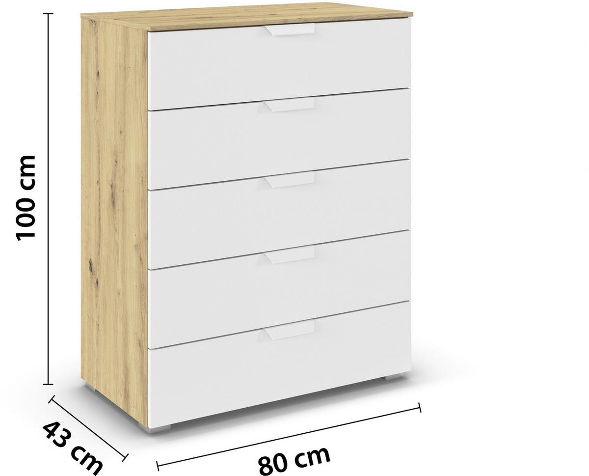 KOMMODE  in 80/100/43 cm  - Weiß/Eiche Artisan, Design, Holzwerkstoff/Metall (80/100/43cm) - Carryhome