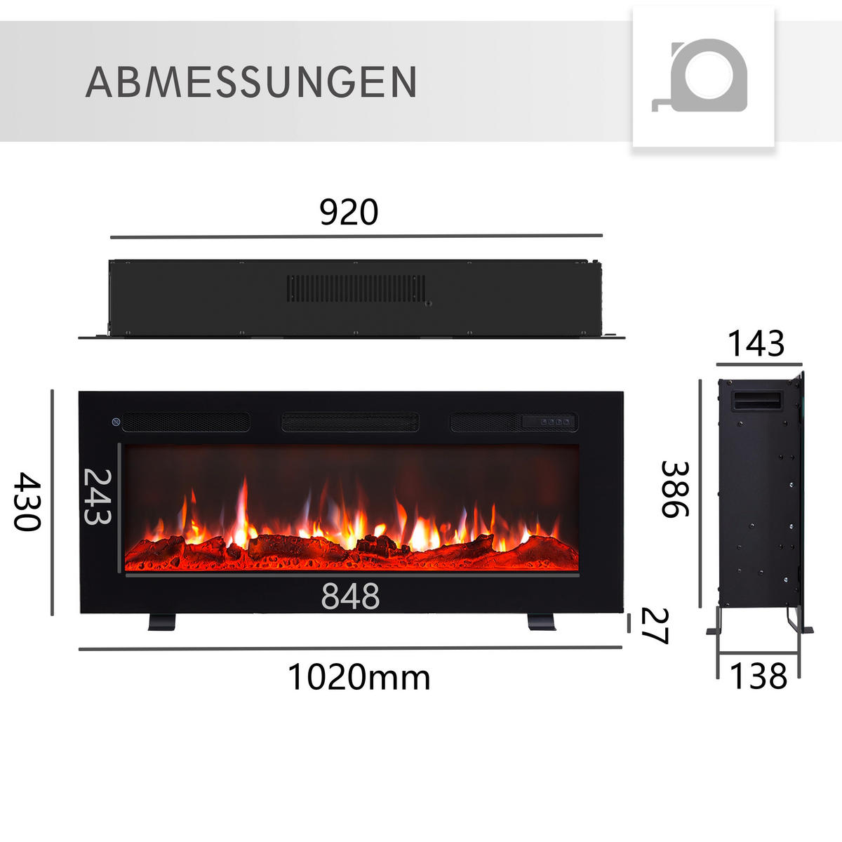 ELEKTROKAMIN - Schwarz, Basics, Metall (102/43/15cm)