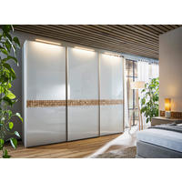 DULAP CU UȘI CULISANTE in gri, culoare lemn stejar  - culoare lemn stejar/culoare aluminiu, Design, sticlă/metal (298/240/68cm) - Dieter Knoll