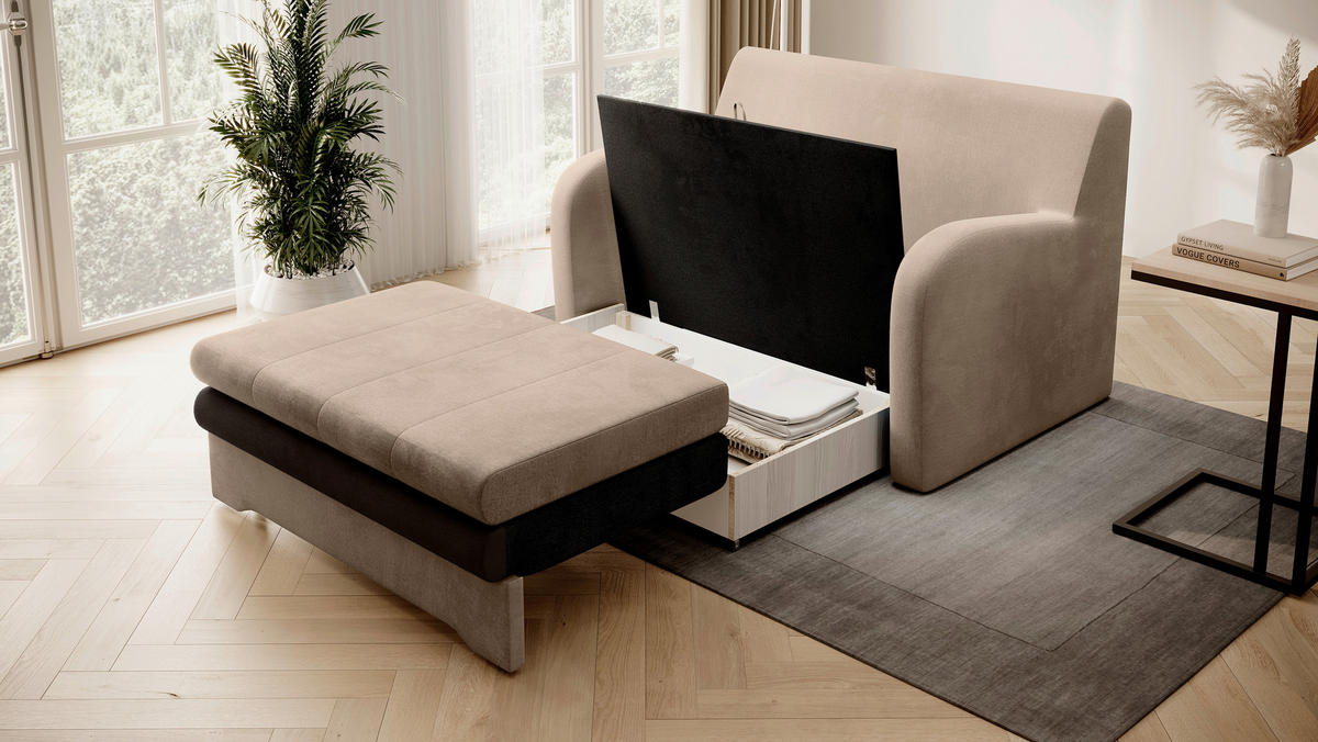 SCHLAFSOFA Samt Beige, Dunkelbraun  - Beige/Dunkelbraun, Design, Kunststoff/Textil (244/97/97cm) - MID.YOU