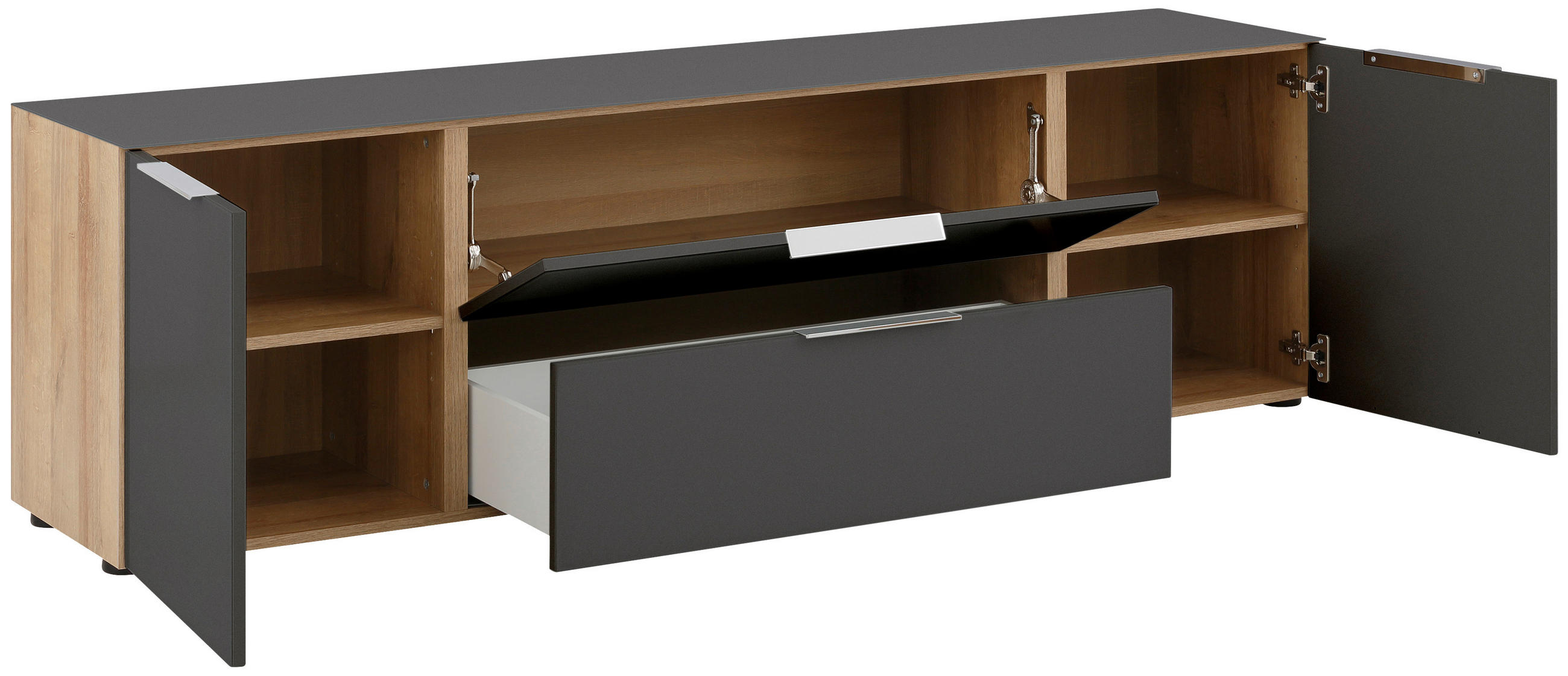 LOWBOARD Anthrazit, Eichefarben - Eichefarben/Anthrazit, Design, Glas/Holzwerkstoff (180,4/53,9/40cm)