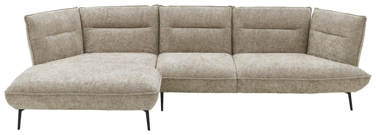 ECKSOFA in Flachgewebe Taupe  153/339 cm  - Taupe/Schwarz, Design, Textil/Metall (153/339cm) - Moderano