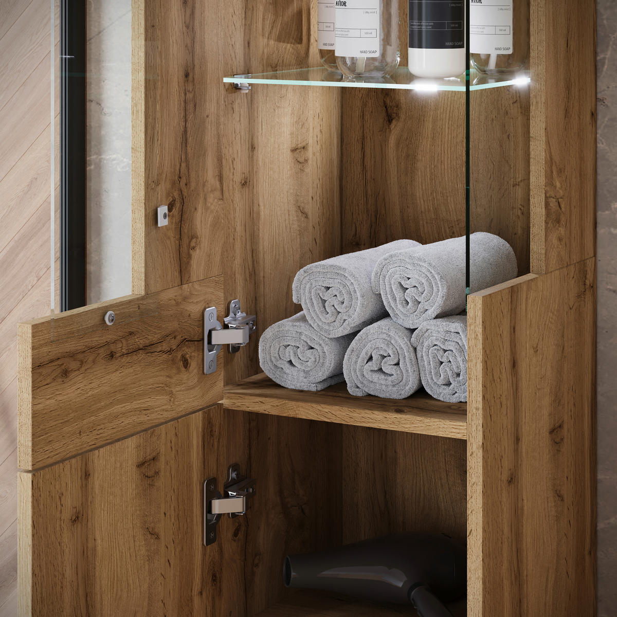 BADEZIMMER 5-teilig  in 120,4 cm  - Eiche Wotan/Weiß, Trend, Glas/Keramik (120,4cm) - P & B