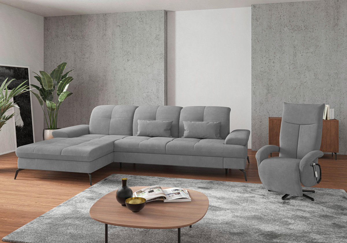 ECKSOFA in Flachgewebe Grau  - Schwarz/Grau, Konventionell, Textil/Metall (185/279cm) - Sit & More