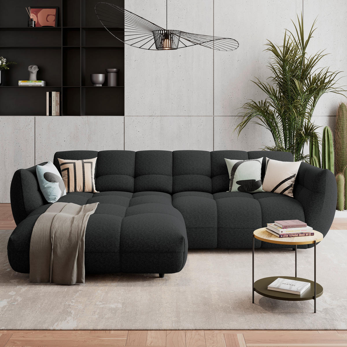 ECKSOFA Schwarz Chenille  - Dunkelgrün/Schwarz, Trend, Kunststoff/Textil (178/280cm) - MID.YOU