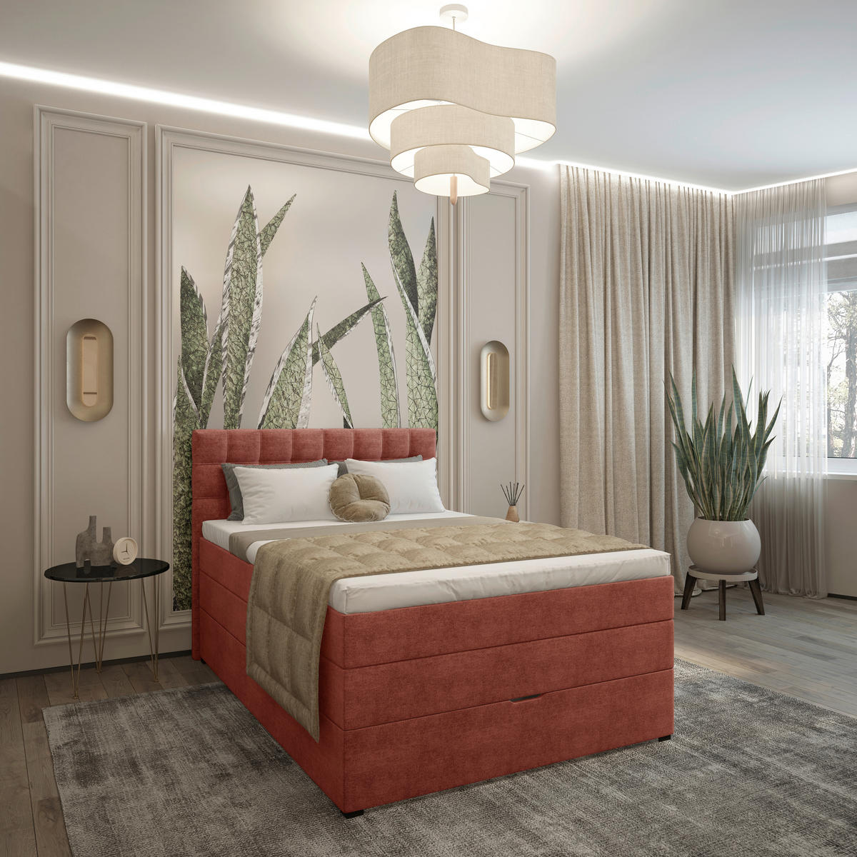 BOXSPRINGBETT 140/200 cm,  in Rot, Matratze, Bettkasten, Topper, H3 = fest  - Rot/Schwarz, KONVENTIONELL, Kunststoff/Textil (140/200cm) - Boxxx