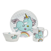 KINDERGESCHIRRSET 3-teilig - Blau/Weiß, KONVENTIONELL, Keramik - BEN'N'JEN