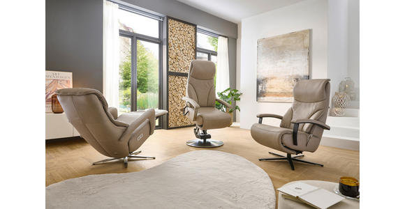 RELAXSESSEL Echtleder Relaxfunktion, Kopfteilverstellung, Nackenkissen    - Beige/Schwarz, Design, Leder/Metall (75/106/88cm) - Dieter Knoll