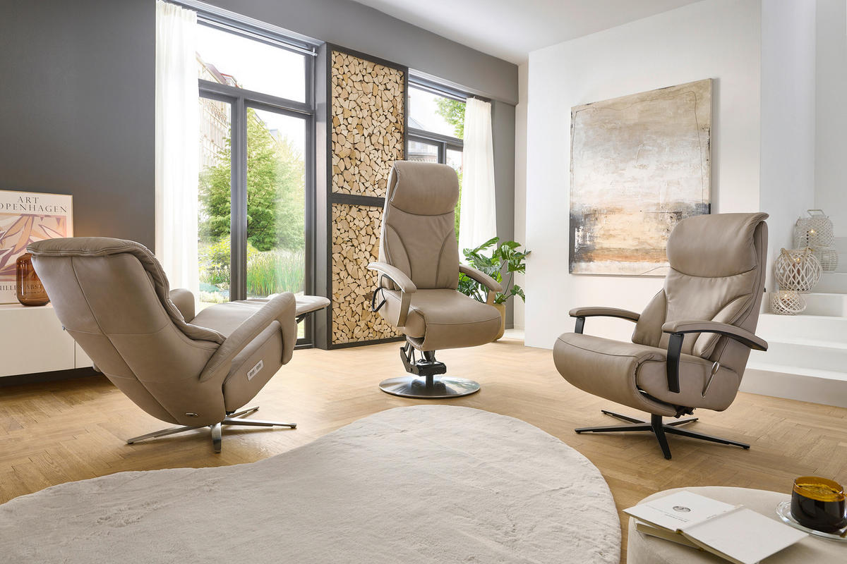 RELAXSESSEL in Leder Beige  - Beige/Schwarz, Design, Leder/Metall (75/106/88cm) - Dieter Knoll