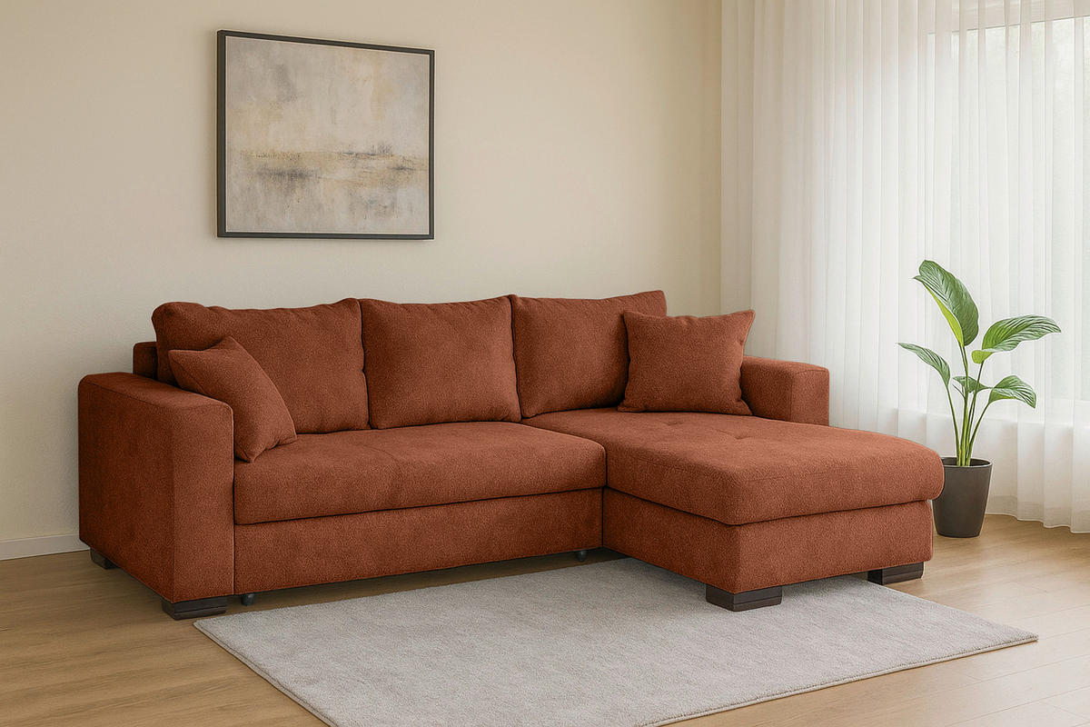 ECKSOFA Terracotta Webstoff  - Terracotta/Braun, KONVENTIONELL, Holz/Textil (170/235cm) - Carryhome