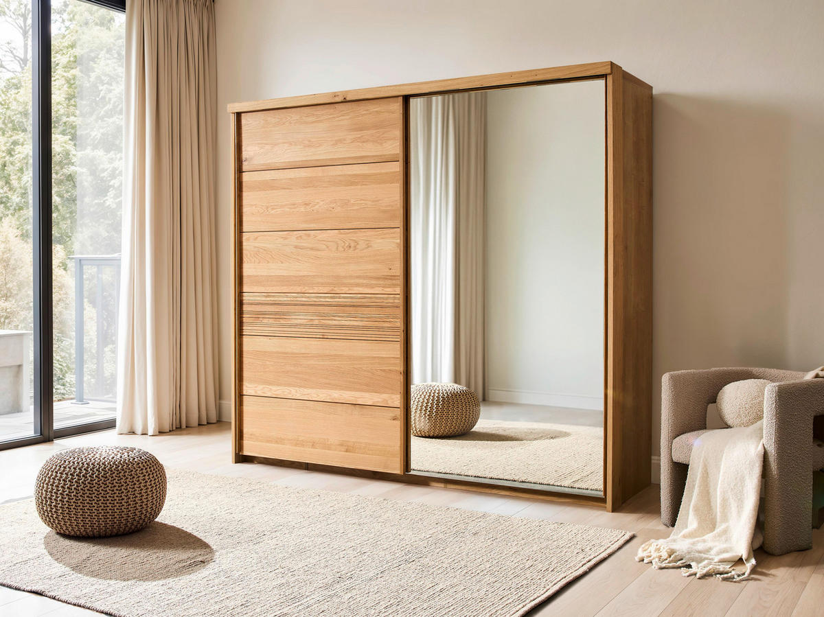 SCHWEBETÜRENSCHRANK 239/216/70 cm 2 Tür(en)-türig Wildeiche  - Wildeiche, Design, Glas/Holz (239/216/70cm) - Linea Natura