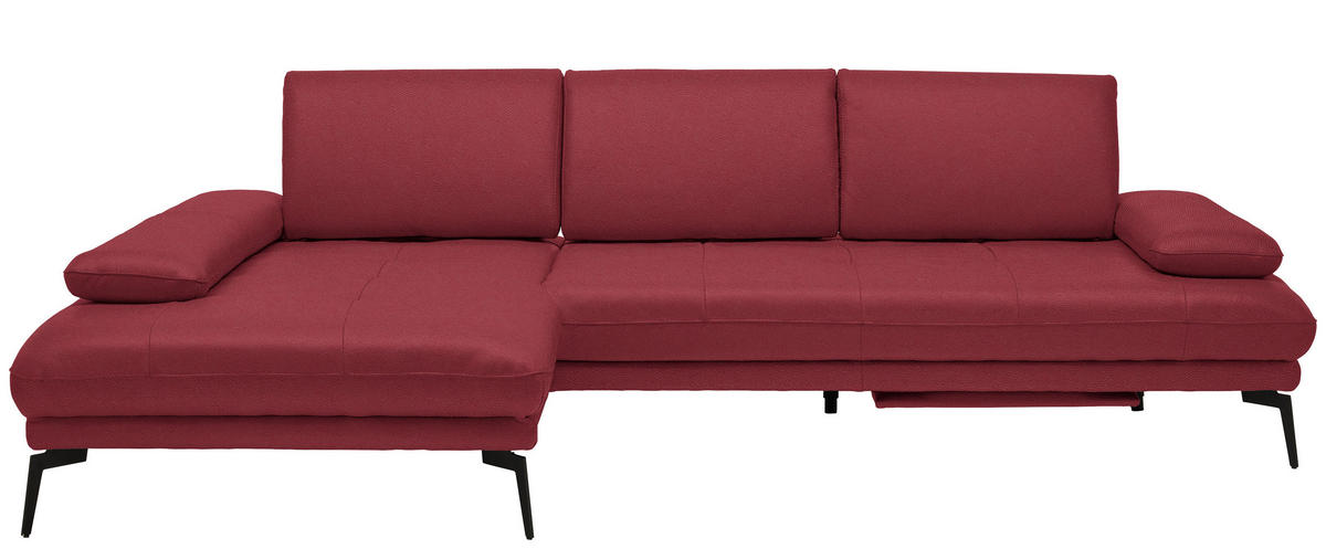 ECKSOFA in Echtleder Rot  - Rot/Schwarz, Design, Leder/Metall (187/273cm) - Celina Home