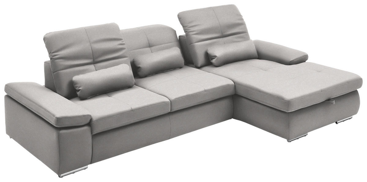 ECKSOFA Flachgewebe Silberfarben  - Chromfarben/Silberfarben, Design, Textil (309/195cm) - Beldomo Style