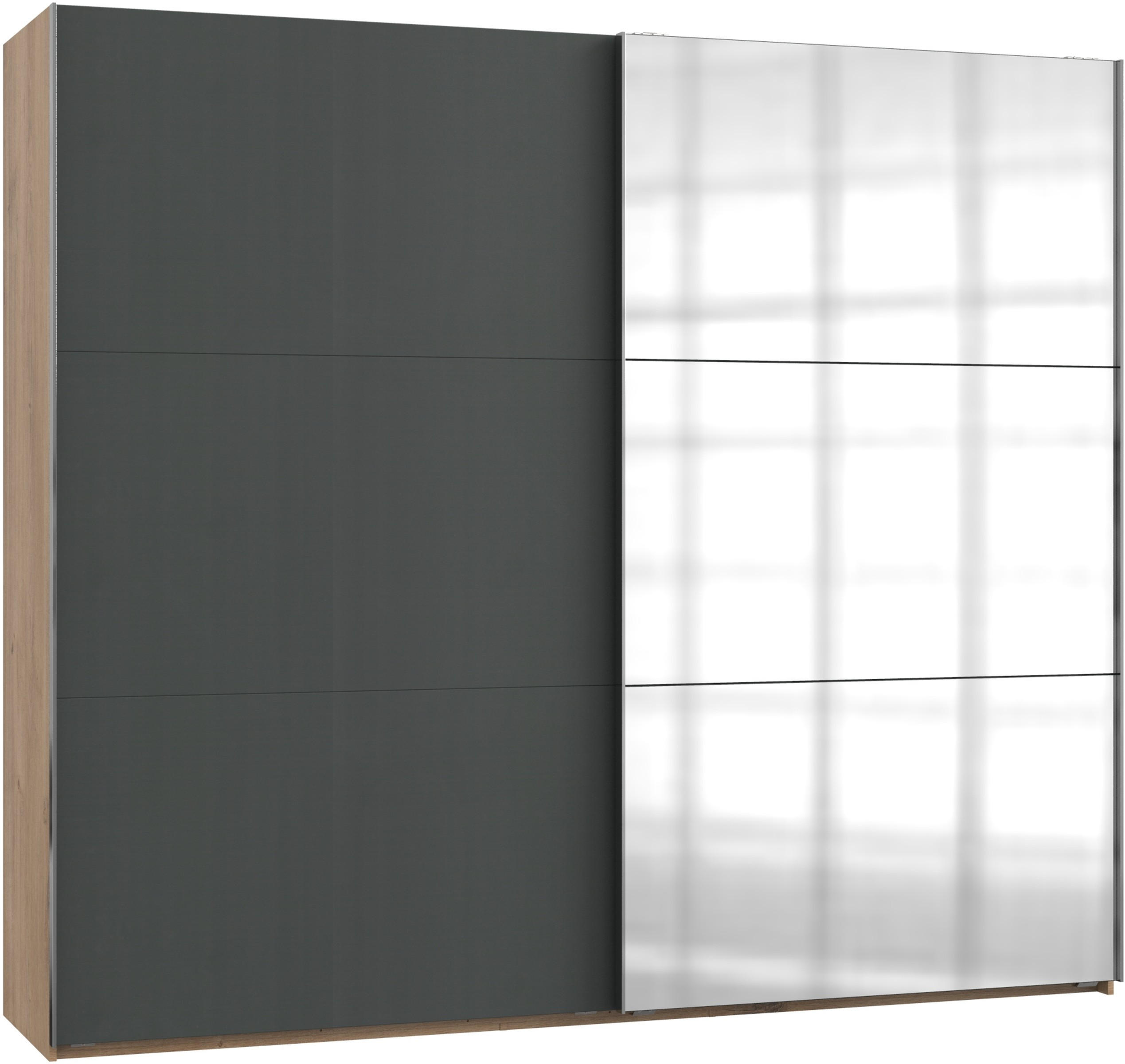 Schwebetürenschrank B: 250 cm Level, Graphit/Eiche Dekor