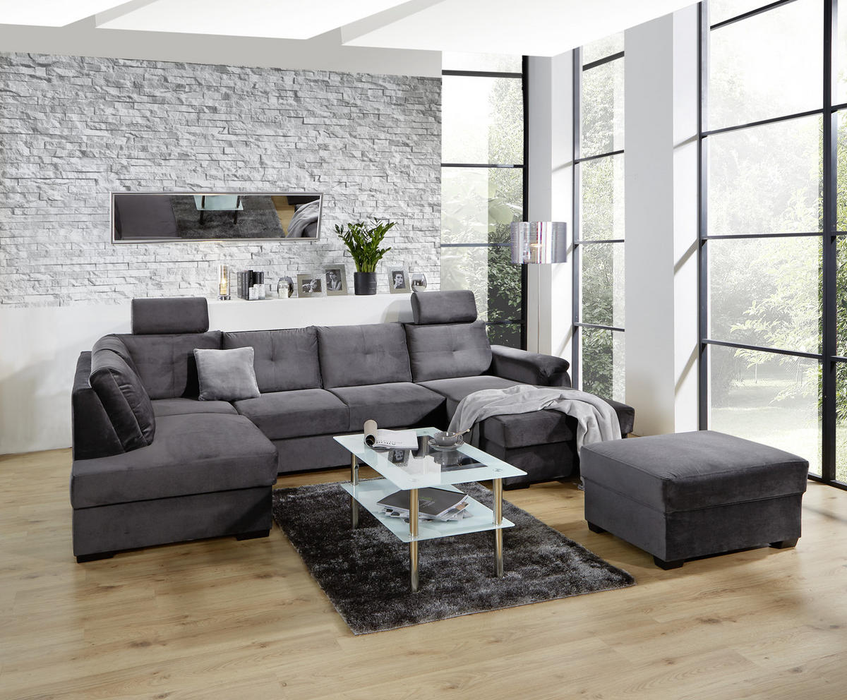 WOHNLANDSCHAFT in Velours Dunkelgrau  - Weiss/Dunkelgrau, Konventionell, Kunststoff/Textil (184/325/168cm) - Livetastic