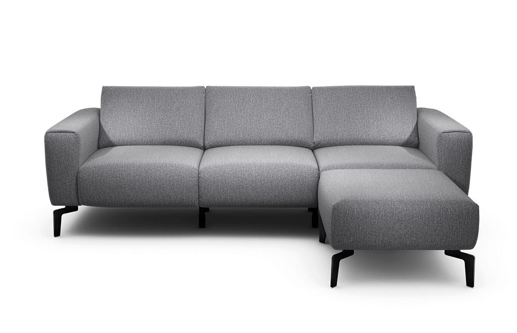 Dreisitzer inkl. Hocker Chenille Anthrazit  - Anthrazit/Schwarz, Design, Textil/Metall (250/86/86-94cm) - SENSOO