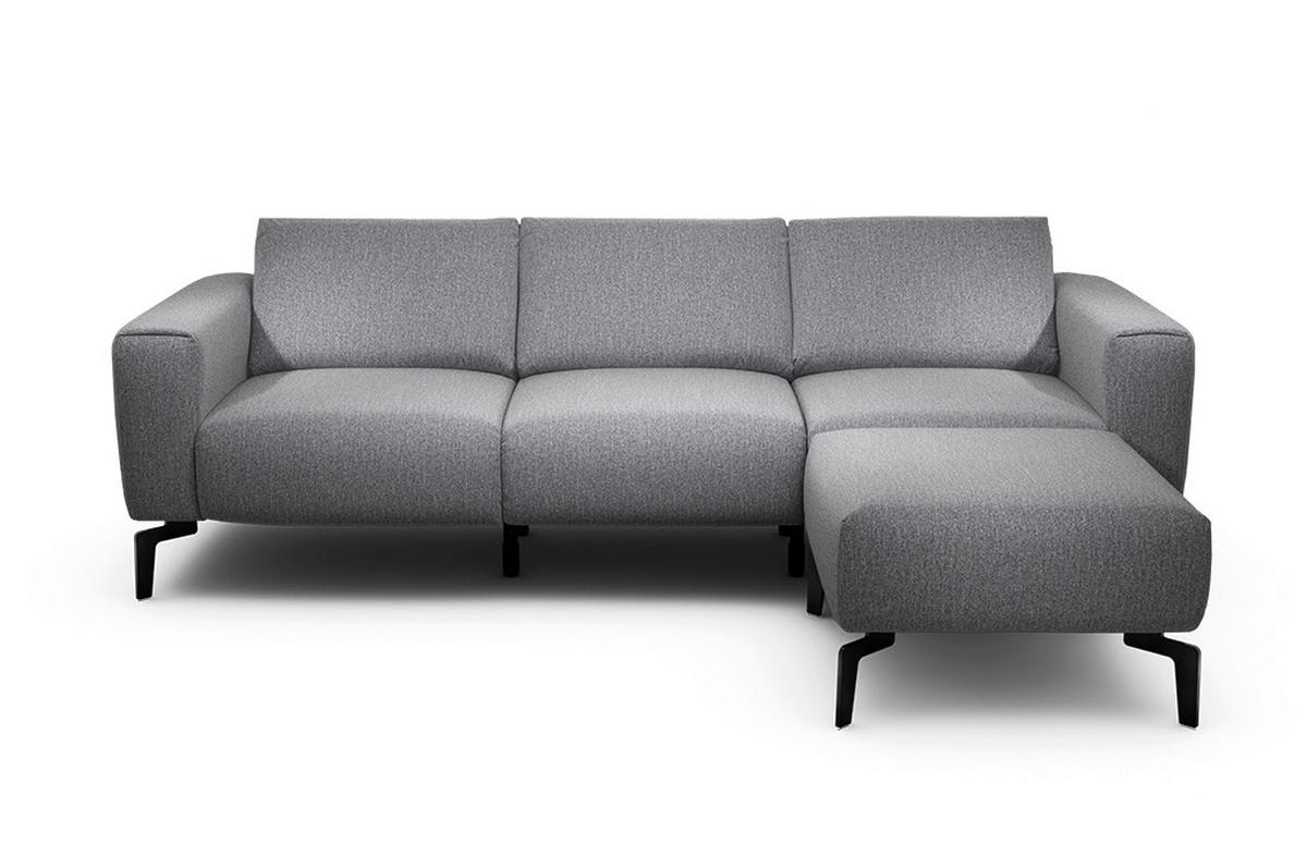 Dreisitzer inkl. Hocker Chenille Anthrazit  - Anthrazit/Schwarz, Design, Textil/Metall (250/86/86-94cm) - SENSOO