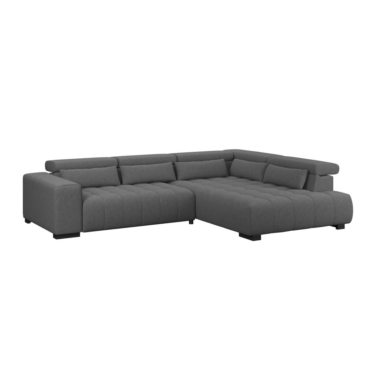 ECKSOFA MATERA Anthrazit Chenille, Struktur Nierenkissen, Kopfteilverstellung, Sitzvorzug  - Anthrazit/Schwarz, Trend, Holz/Textil (311/226cm) - MID.YOU