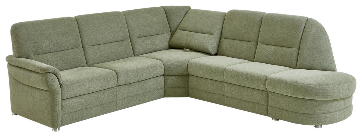 ECKSOFA  in Makramee Grün  - Alufarben/Grün, KONVENTIONELL, Textil/Metall (253/273cm) - Beldomo Comfort