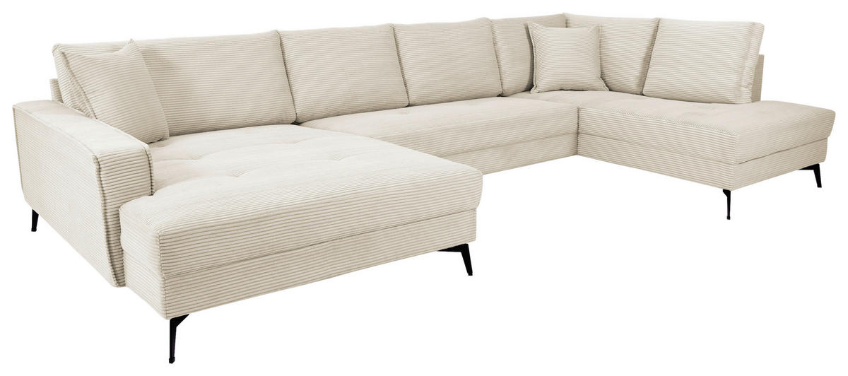 WOHNLANDSCHAFT ZERO Creme Cord  - Creme/Schwarz, Trend, Textil/Metall (173/362/195cm) - Livetastic