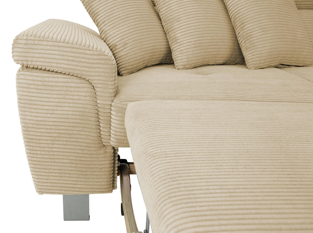 ECKSOFA in Cord Creme  - Silberfarben/Creme, Design, Textil/Metall (257/226cm) - Xora
